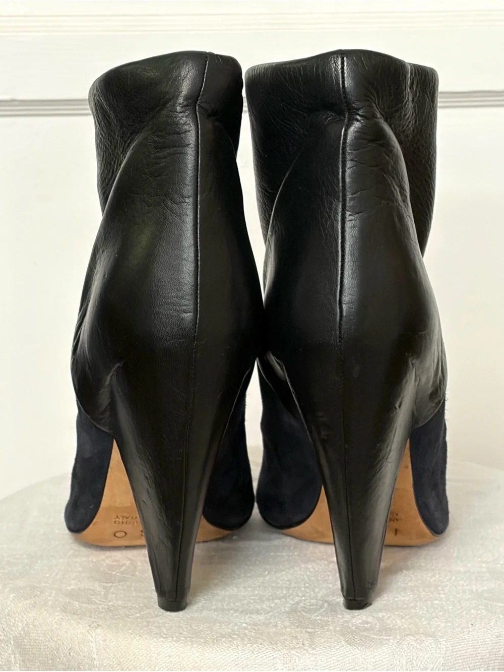 IRO Daithy Suede&Leather Metal Tipped Ankle Boots, pyramid heel, blk, 40, EUC